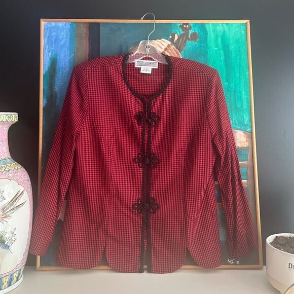 Jessica Howard Red and Black Houndstooth Jacket 12 - Picture 1 of 16